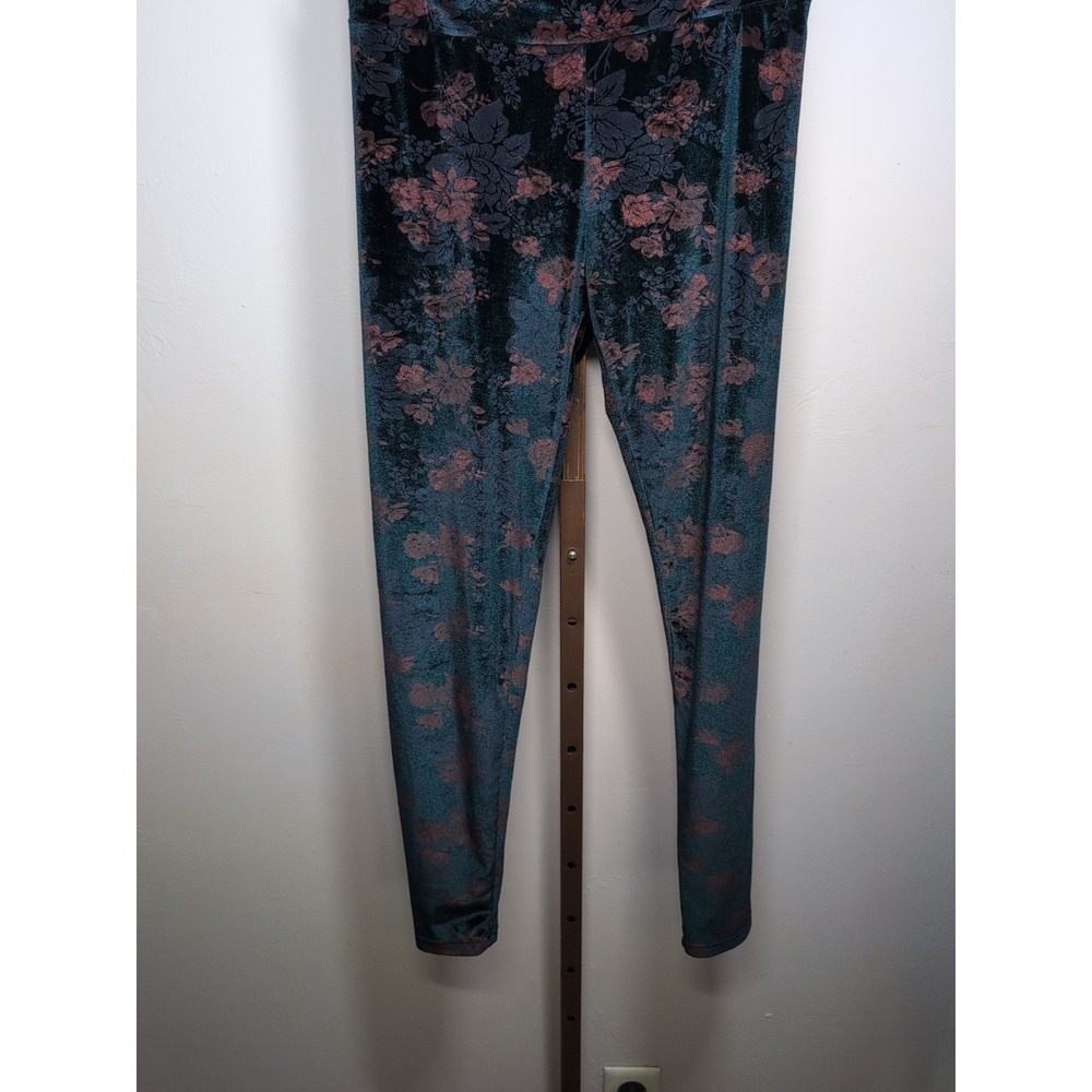 Diane Gilman Whimsigoth Witchy Floral Blue Velour Stretch Ankle Pant Size Small‎